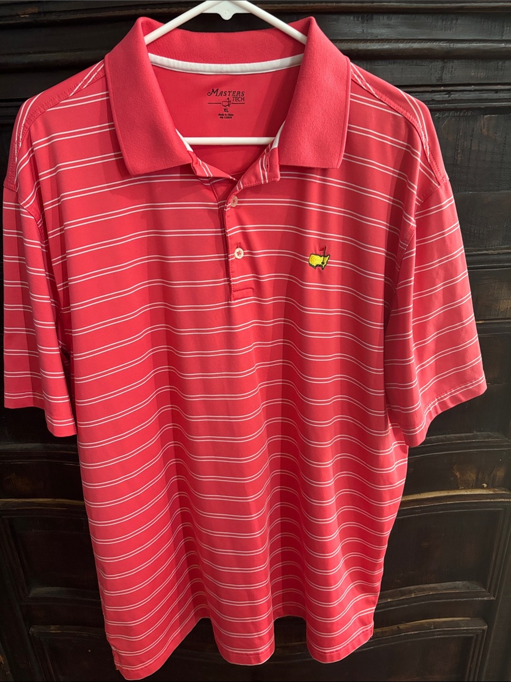 Masters Pink-Red Striped Polo with Yellow Logo